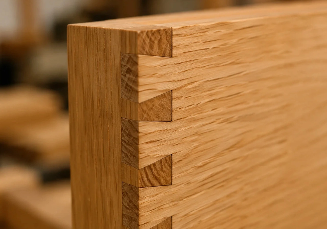 Close-up Dovetail Joinery Detail for Beginners - beautiful oak dovetail joint